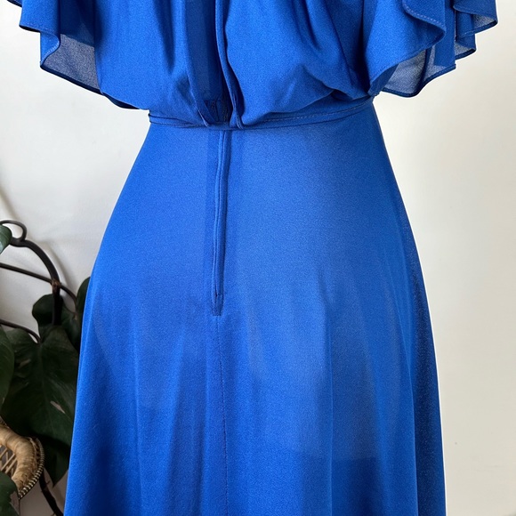 Vintage 70’s Young Edwardian Royal Blue Angel Sleeve Sheer Midi Dress - Picture 12 of 14